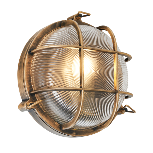 Gali Outdoor Caged Round Bulkhead Wall Light, Gold - Image 2
