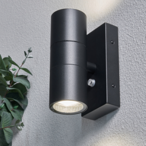 Leto Outdoor Up and Down Wall Light with Photocell, Black