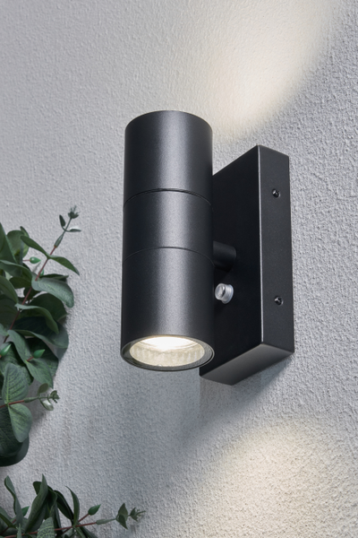 Leto Outdoor Up and Down Wall Light with Photocell, Black
