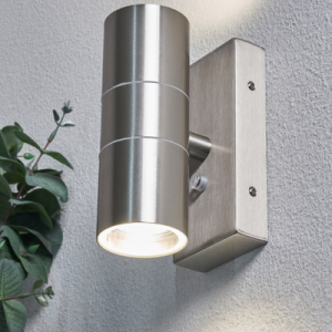 Leto Outdoor Up and Down Wall Light with Photocell, Stainless Steel