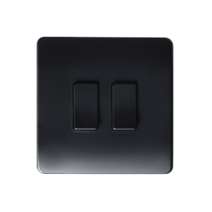 2 Gang Battery powered Switch On/Off/Dim Matt Black IP20 CR2032 battery supplied