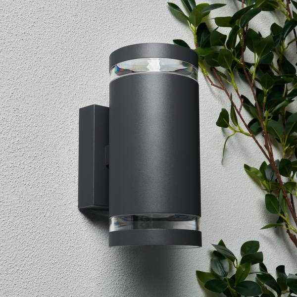 Lens 2 Light Outdoor Up and Down Wall Light - Anthracite