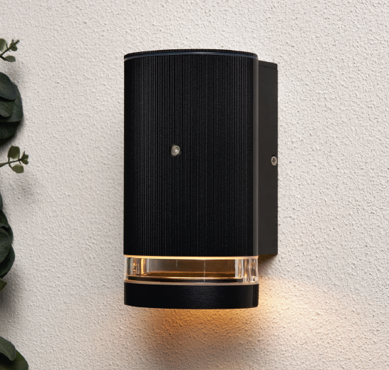 Helix Outdoor Cylinder Wall Light with Photocell, Black - Image 2