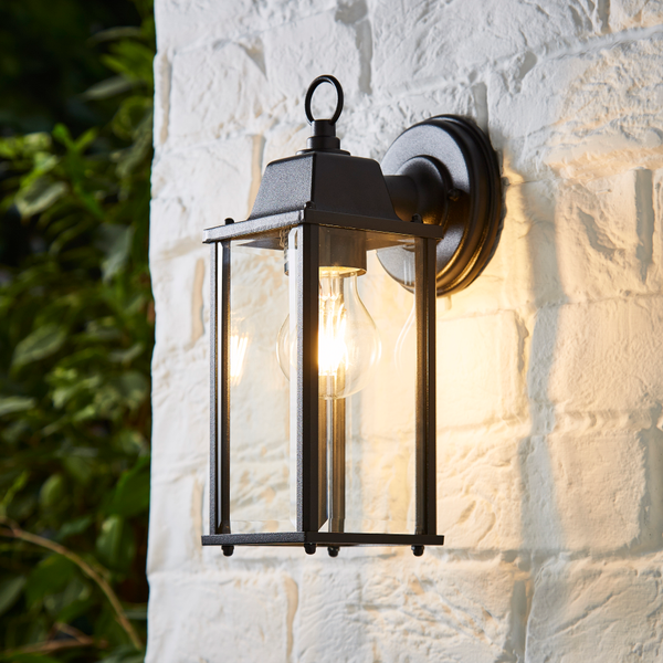 Ceres Outdoor Lantern Bevelled Glass Wall Light - Black - Image 2