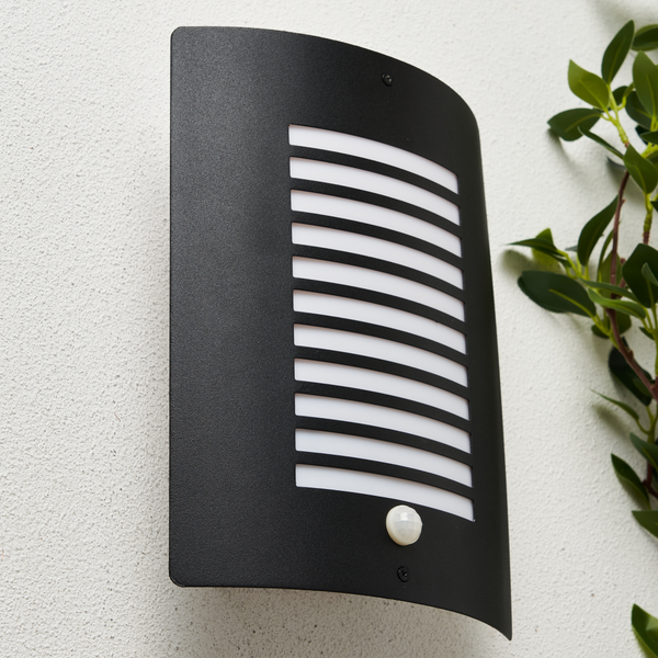 Sigma Panel Slatted Wall Lantern With PIR, Black - Image 3
