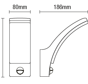 Batsu 12 Watt LED Curved Outdoor Wall Light with PIR - Black