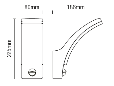 Batsu 12 Watt LED Curved Outdoor Wall Light with PIR - Black