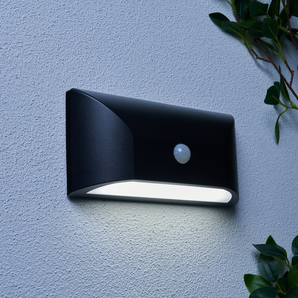 Poole Outdoor LED Rectangular Wall Light with PIR Sensor, Black - Image 2