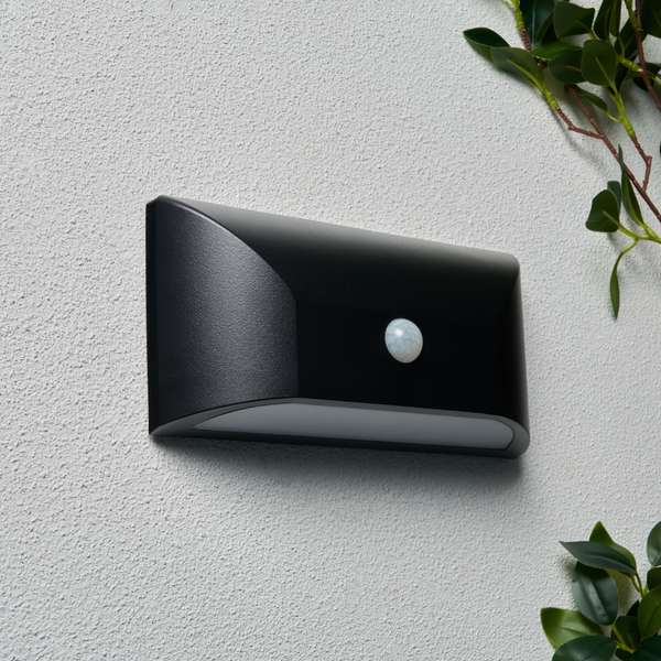 Poole Outdoor LED Rectangular Wall Light with PIR Sensor, Black - Image 3