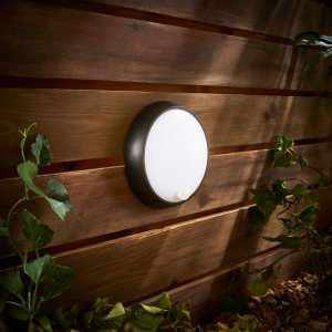 Cano 8 Watt LED Outdoor Round Bulkhead with PIR Sensor, Black