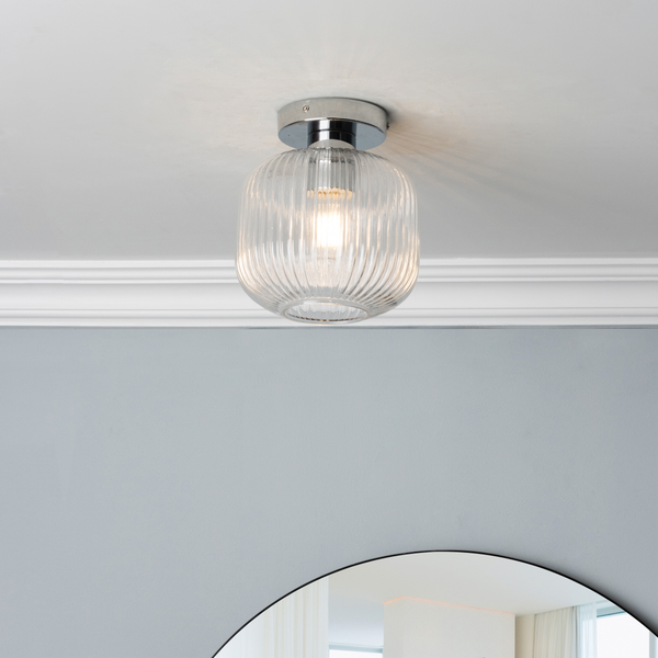 Quebec Ribbed Glass Bathroom Flush Ceiling Light - Chrome - Image 2