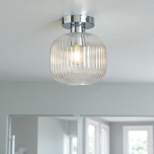Quebec Ribbed Glass Bathroom Flush Ceiling Light - Chrome