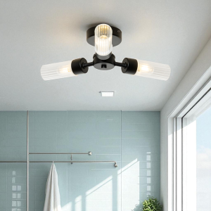 Ottawa Ribbed Three Light Ceiling Flush. IP44. Chrome