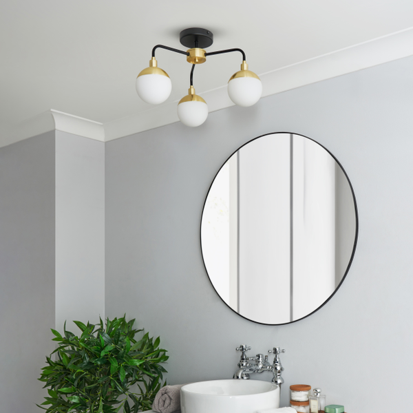 Lille Bathroom Semi Flush Ceiling Light, Black and Brass - Image 3