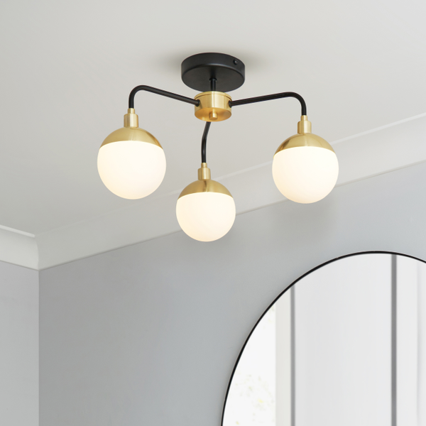 Lille Bathroom Semi Flush Ceiling Light, Black and Brass