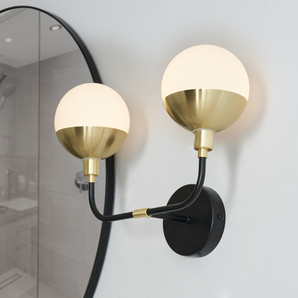Lille 2 Light Bathroom Wall Light, Black and Brass - Image 2