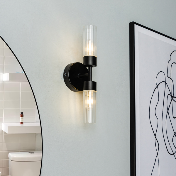 Ottawa Ribbed Wall Light. IP44. Black - Image 3