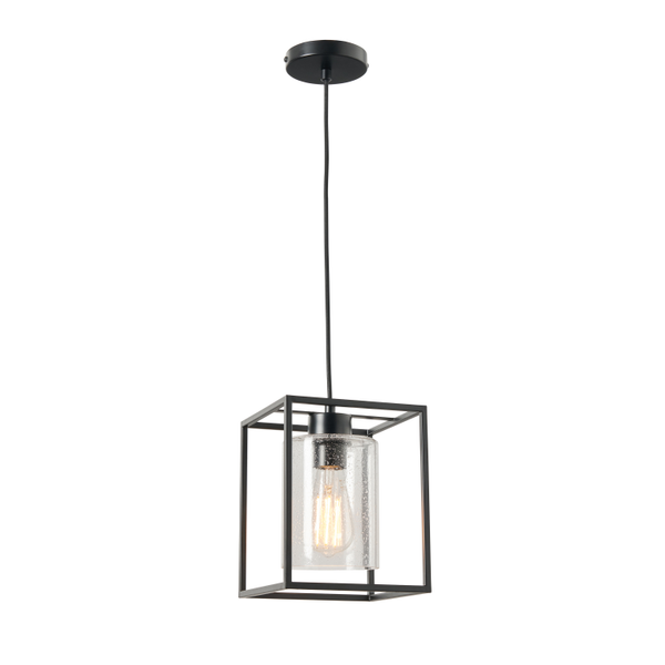 Hardy Caged 1 Light Kitchen/Diner Pendant - Matt Black/Bubble Glass - Image 3