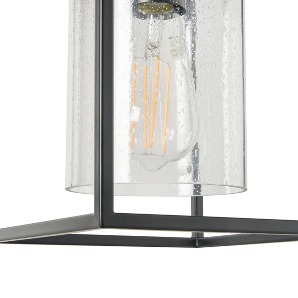 Hardy Caged 1 Light Kitchen/Diner Pendant - Matt Black/Bubble Glass - Image 4