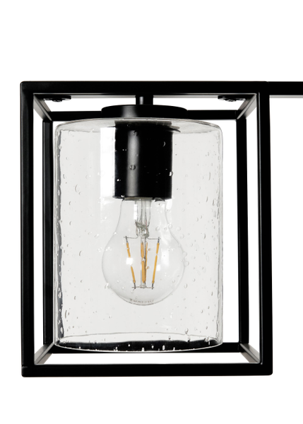 Hardy Caged 3 Light Kitchen/Diner Bar Pendant - Matt Black/Bubble Glass - Image 4
