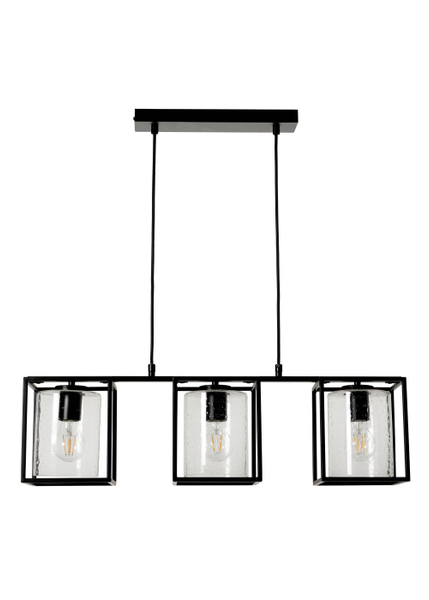 Hardy Caged 3 Light Kitchen/Diner Bar Pendant - Matt Black/Bubble Glass - Image 5