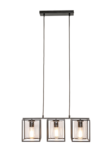Hardy Caged 3 Light Kitchen/Diner Bar Pendant - Matt Black/Bubble Glass - Image 3