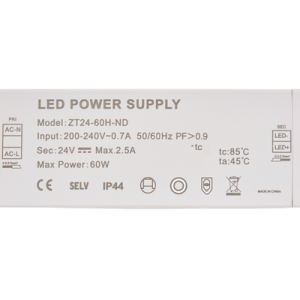 60W 24V 2.5A Power Supply, 200-240Vac input, IP44