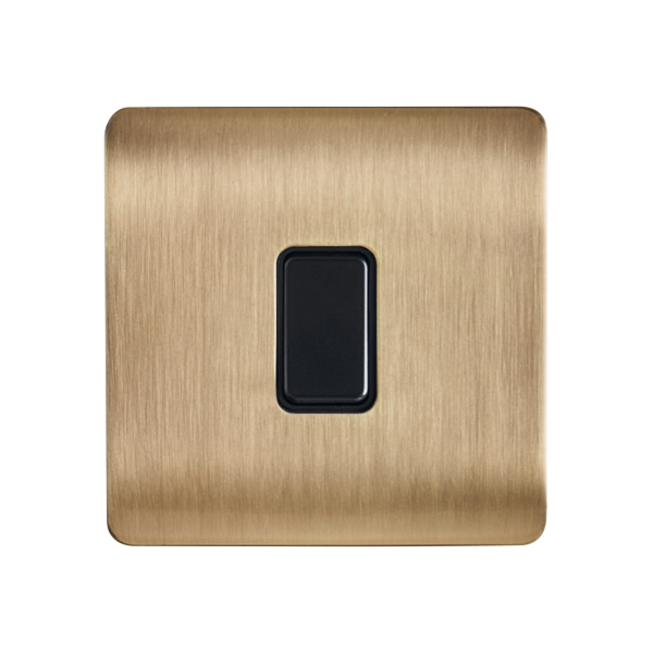 Decorative Kinetic Switch - 1 Gang, Satin Brass Front, Black switch and body- Dimmable