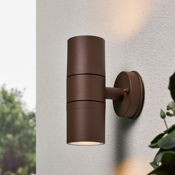 Arbo Outdoor Up & Down Wall Light with Tempered Glass, Rust