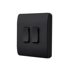 Slimline Kinetic Switch- 2 Gang, Black body, black switches. - Dimmable