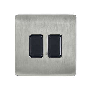 Decorative Kinetic Switch - 2 Gang, Satin Nickel Front, Black switch and body-  Dimmable