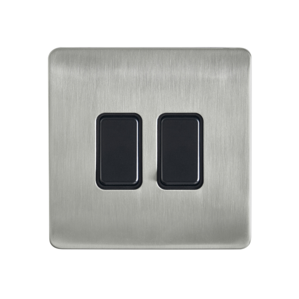 Decorative Kinetic Switch - 2 Gang, Satin Nickel Front, Black switch and body- Dimmable