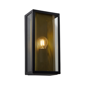 Cuba Outdoor Box Lantern Wall Light with Brass Mesh Insert - Black - Image 8