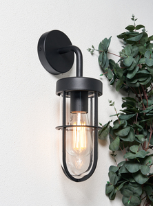 Woking Outdoor Industrial Style Caged Wall Light, Black - Image 6