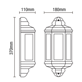 Athena 1 Light Outdoor 3 Sided Lantern Wall Light - Black - Image 4
