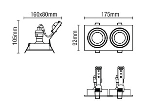 Pasto Double Aluminium Square Adjustable Downlight GU10 Brass - Image 5