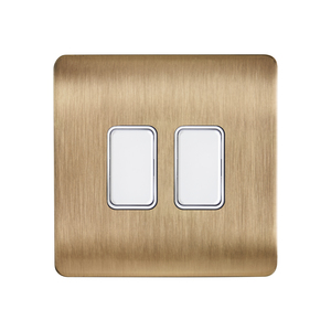 Decorative Kinetic Switch - 2 Gang, Satin Brass Front, White switch and body- Dimmable - Image 4