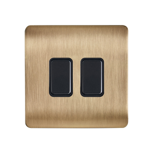 Decorative Kinetic Switch - 2 Gang, Satin BrassFront, Black switch and body- Dimmable - Image 4