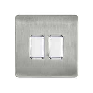 Decorative Kinetic Switch - 2 Gang, Satin Nickel Front, White switch and body- Dimmable - Image 4