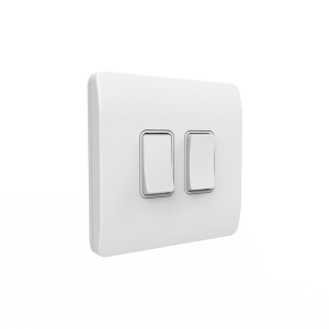 Slimline Kinetic Switch- 2 Gang, White body, white switches. -Non- Dimmable