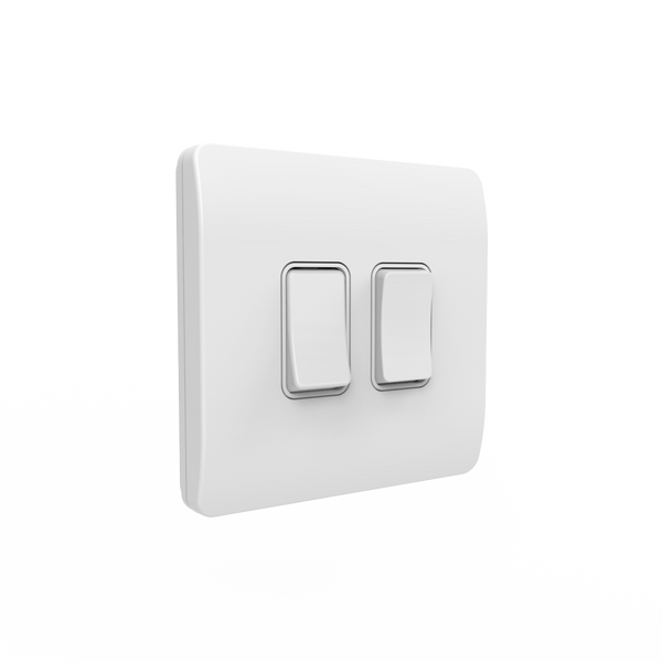 Slimline Kinetic Switch- 2 Gang, White body, white switches. -Non- Dimmable