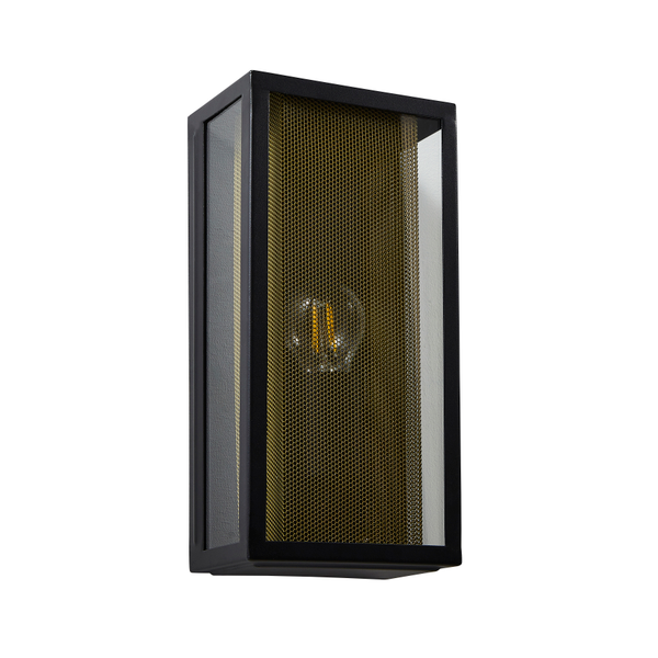 Cuba Outdoor Box Lantern Wall Light with Brass Mesh Insert - Black - Image 5