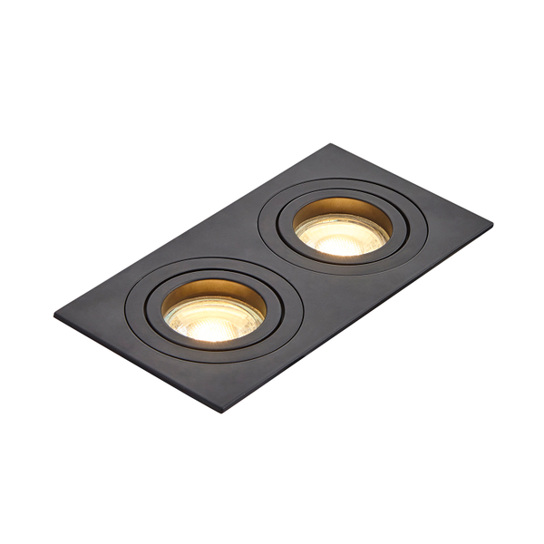Pasto Double Aluminium Square Adjustable Downlight GU10 Matt Black