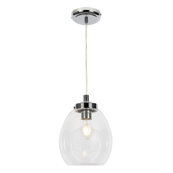 Bryn Clear Glass Bathroom Ceiling Pendant, Chrome