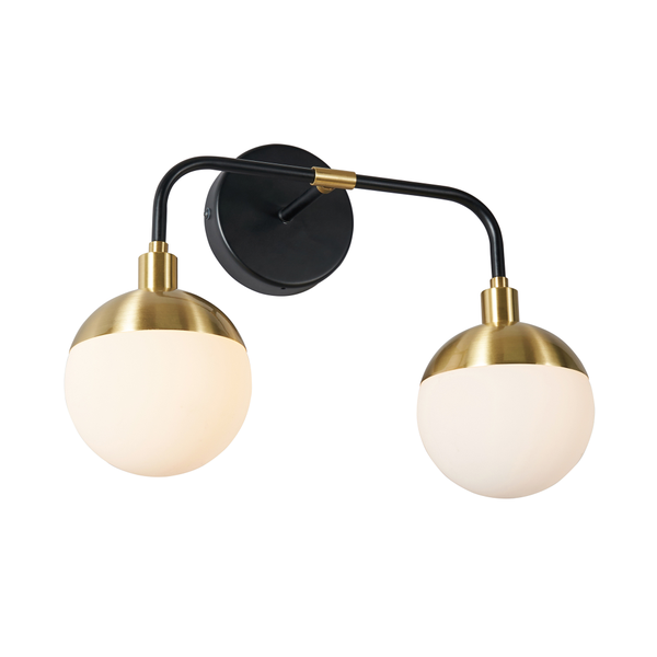 Lille 2 Light Bathroom Wall Light, Black and Brass