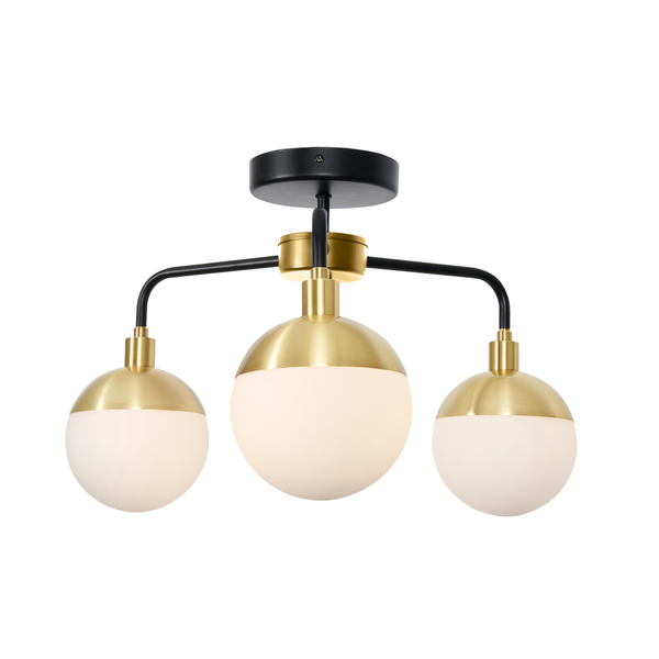 Lille Bathroom Semi Flush Ceiling Light, Black and Brass - Image 2