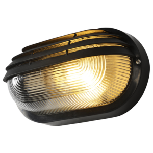 Puck Oval Outdoor Bulkhead Eyelid Wall Light, Black