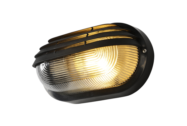Puck Oval Outdoor Bulkhead Eyelid Wall Light, Black