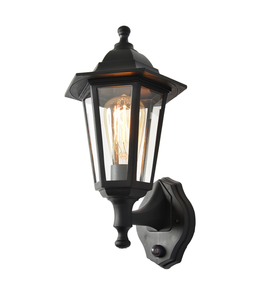 Bianca Outdoor Polycarbonate Wall Lantern with PIR Sensor, Black