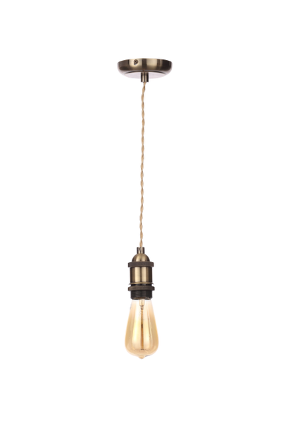 Dale Industrial Style Braided Champagne Cable Ceiling Pendant - Antique Brass